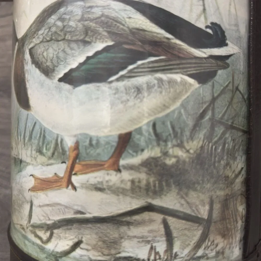 Vintage Mallard Duck Ice Bucket Faux Leather Hunting Lodge Cabin Barware Cottage